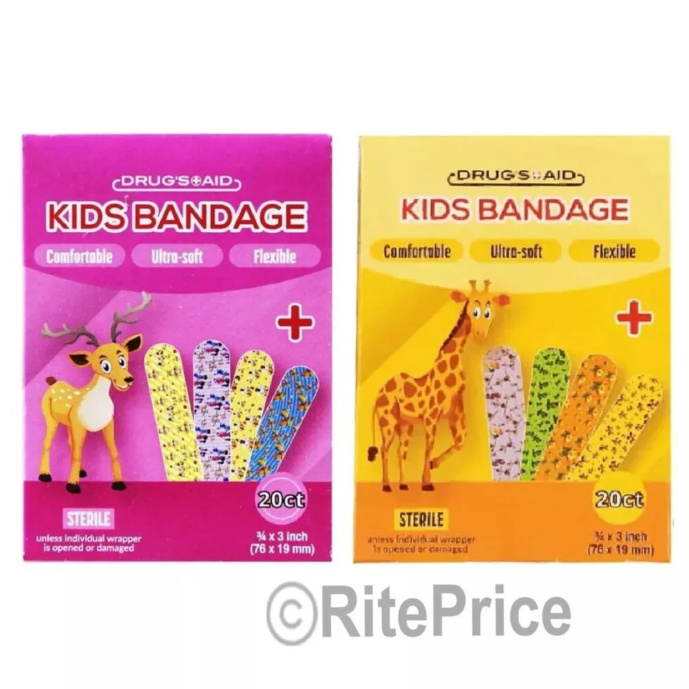 40 Pcs Kids Adhesive Bandages Character Animals, Girls, Boys AST (2 Pack) - New